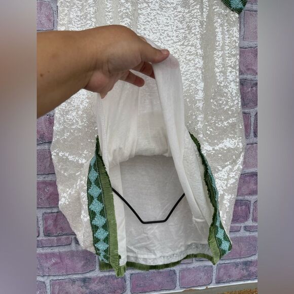 PHO FIRENZE WHITE SEQUIN MINI DRESS WITH DECORATED PROFILES XS - Picture 12 of 17